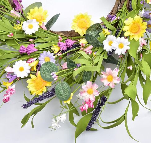 20" Artificial Daisy Flower Wreath - Silk Floral Wreath Yellow Flower Wreath Artificial Spring and Summer Wreath Front Door Wreath for Home Kitchen Wall Door Decor in Kuwait