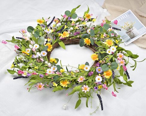 20" Artificial Daisy Flower Wreath - Silk Floral Wreath Yellow Flower Wreath Artificial Spring and Summer Wreath Front Door Wreath for Home Kitchen Wall Door Decor in Kuwait