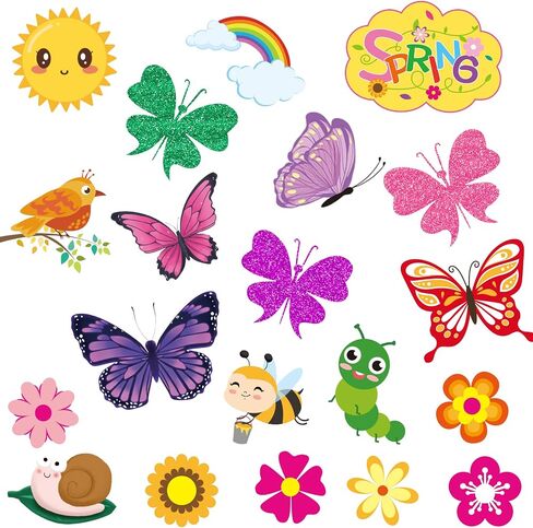 Spring Window Clings for Kids Glitter Butterfly Flower Double-Sided Window Decals Large Size Window Stickers for Baby Shower Spring Themed Party Decoration in Saudi Arabia