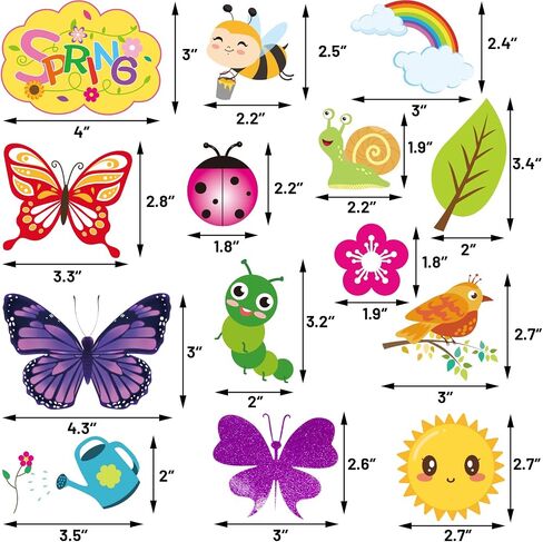 Spring Window Clings for Kids Glitter Butterfly Flower Double-Sided Window Decals Large Size Window Stickers for Baby Shower Spring Themed Party Decoration in Saudi Arabia