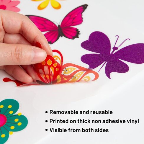 Spring Window Clings for Kids Glitter Butterfly Flower Double-Sided Window Decals Large Size Window Stickers for Baby Shower Spring Themed Party Decoration in Saudi Arabia