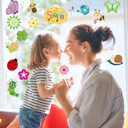 Spring Window Clings for Kids Glitter Butterfly Flower Double-Sided Window Decals Large Size Window Stickers for Baby Shower Spring Themed Party Decoration in Saudi Arabia