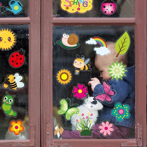 Spring Window Clings for Kids Glitter Butterfly Flower Double-Sided Window Decals Large Size Window Stickers for Baby Shower Spring Themed Party Decoration in Saudi Arabia