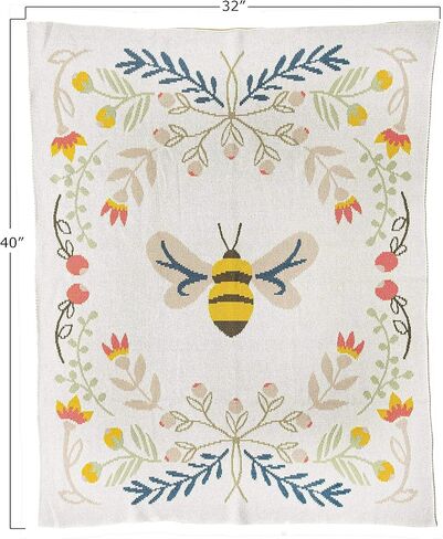 Creative Co-Op 40" L x 32" W Cotton Knit Baby Bee Blanket, Multicolor in Saudi Arabia