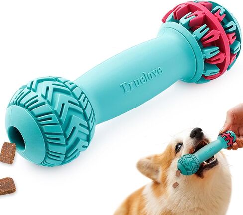 La La Pet®Dumbbell Shaped Dog Chew Toy Natural Rubber Dog Teeth Cleaning Toy Dog Treat Dispensing Toy Dog Oral Chew Toy for Small Medium Large Dogs Red Blue, M in Saudi Arabia