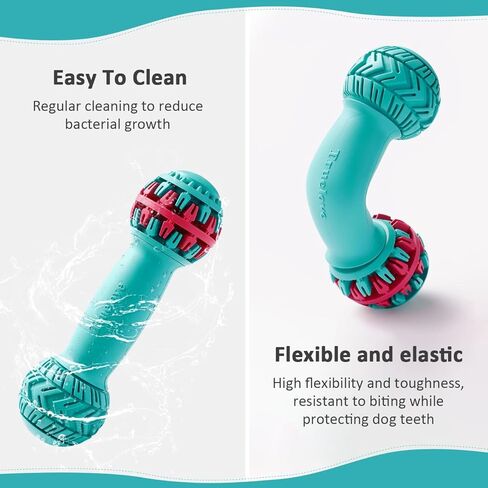 La La Pet®Dumbbell Shaped Dog Chew Toy Natural Rubber Dog Teeth Cleaning Toy Dog Treat Dispensing Toy Dog Oral Chew Toy for Small Medium Large Dogs Red Blue, M in Saudi Arabia