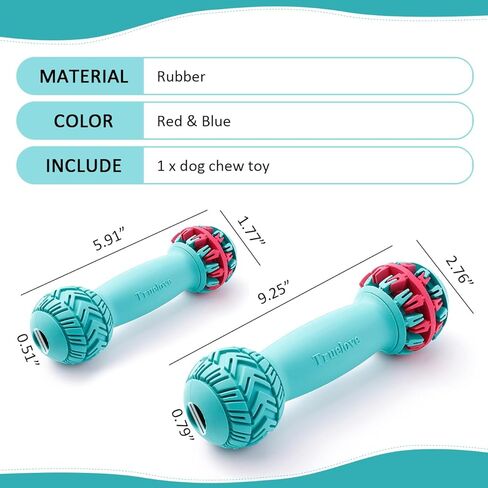 La La Pet®Dumbbell Shaped Dog Chew Toy Natural Rubber Dog Teeth Cleaning Toy Dog Treat Dispensing Toy Dog Oral Chew Toy for Small Medium Large Dogs Red Blue, M in Saudi Arabia