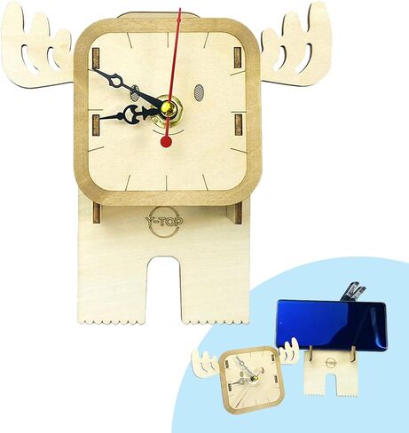 ساعة منبه SAPYONY لغرفة النوم مصنوعة من الخشب الكهربائي، بجانب السرير للأطفال الذين ينامون بعمق والأطفال المسنين والمكتب المنزلي ثلاثي الأبعاد لغز DIY مُجمَّع يدويًا متعدد الوظائف على مدار الساعة وحامل قلم in Kuwait