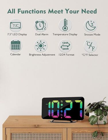يو اساي  او شوب ساعة منبه رقمية، ساعة حائط رقمية مع منبه مزدوج، غفوة، 4 مستويات سطوع، 12/24 ساعة، ساعة صغيرة للمكتب بجانب السرير، ساعة الكترونية حديثة لغرفة النوم والمنزل وغرفة المعيشة والمكتب in Kuwait