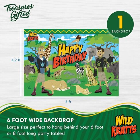 Treasures Gifted Officially Licensed Wild Kratts Birthday Party Supplies - Wild Kratts Backdrop 4.25ft x 6ft Happy Birthday Backdrop - Wild Kratts Birthday Banner - Wild Kratts Party Decorations in Saudi Arabia