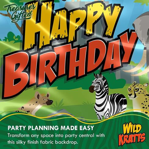 Treasures Gifted Officially Licensed Wild Kratts Birthday Party Supplies - Wild Kratts Backdrop 4.25ft x 6ft Happy Birthday Backdrop - Wild Kratts Birthday Banner - Wild Kratts Party Decorations in Saudi Arabia
