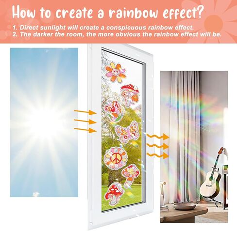 Huray Rayho 16 قطعة من ملصقات النوافذ على شكل فطر رائع وهيبي هيبي بوهو ديزي على شكل فراشة ملصقات نافذة مضادة للتصادمات للطيور غير لاصقة من الفينيل المنشوري وصانعي قوس قزح لتزيين النوافذ in Kuwait