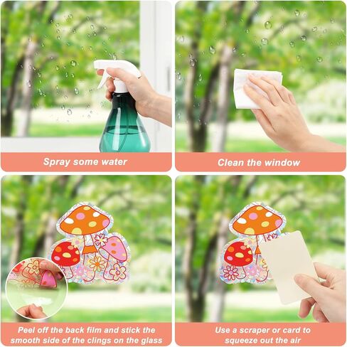 Huray Rayho 16 قطعة من ملصقات النوافذ على شكل فطر رائع وهيبي هيبي بوهو ديزي على شكل فراشة ملصقات نافذة مضادة للتصادمات للطيور غير لاصقة من الفينيل المنشوري وصانعي قوس قزح لتزيين النوافذ in Kuwait
