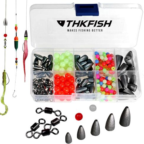THKFISH Texas and Carolina Fishing Rig Bass Fishing Bullet-Weights for Fishing Sinkers Hooks Rolling Barrel Fishing Swivels Beads Rings Fishing Tackle Kit 35pcs/339pcs/389pcs in Saudi Arabia