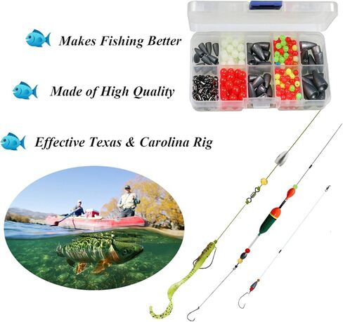 THKFISH Texas and Carolina Fishing Rig Bass Fishing Bullet-Weights for Fishing Sinkers Hooks Rolling Barrel Fishing Swivels Beads Rings Fishing Tackle Kit 35pcs/339pcs/389pcs in Saudi Arabia