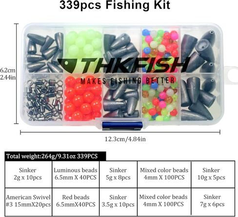 THKFISH Texas and Carolina Fishing Rig Bass Fishing Bullet-Weights for Fishing Sinkers Hooks Rolling Barrel Fishing Swivels Beads Rings Fishing Tackle Kit 35pcs/339pcs/389pcs in Saudi Arabia