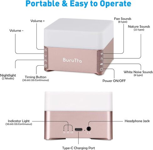 جهاز Burutta Sound Machine ذو الضوضاء البيضاء مع 39 صوتًا مهدئًا و30 مستوى من الصوت، والتي يمكن أن تحسن النوم. آلة الضوضاء المحمولة للأطفال والكبار (فضي) in Kuwait