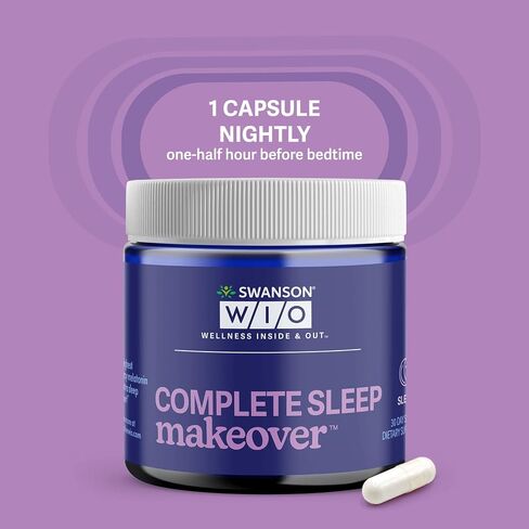 Swanson WIO™ Complete Sleep Makeover™ for Better Sleep, Relax, Relaxation, Extra Strength Circadian Sleep Cycle Support, Melatonin 10 mg, Mental Wellness - 4 oz Bottle, 30 Capsules (30-Day Supply) in Saudi Arabia