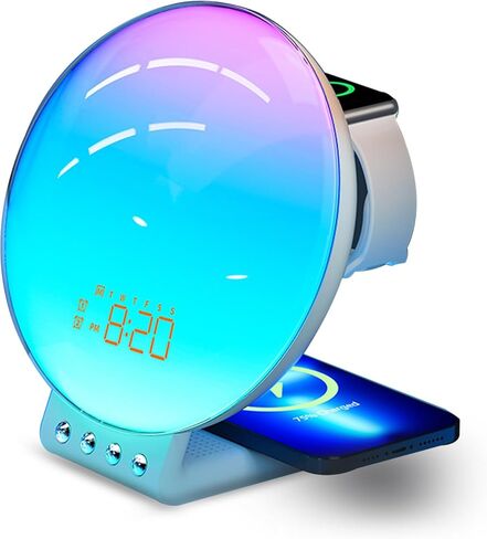 آلة صوت النوم باكلون، ساعة منبه شروق الشمس، محطة شحن لاسلكية سريعة 3 في 1، آلة ضوضاء بيضاء، ضوء ليلي للبالغين ونوم الأطفال، مساعد نوم طبيعي للبالغين، استيقاظ لطيف. in Kuwait