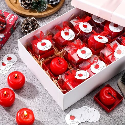 MTLEE 24 Pcs Christmas Gift for Teachers Apple Shape Candle Teacher Appreciation Gift Candles Thank You for Helping The Students Shine So Bright Card End of Year Xmas Candle Gift for Teachers in Saudi Arabia