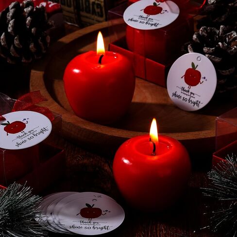 MTLEE 24 Pcs Christmas Gift for Teachers Apple Shape Candle Teacher Appreciation Gift Candles Thank You for Helping The Students Shine So Bright Card End of Year Xmas Candle Gift for Teachers in Saudi Arabia