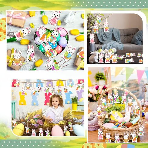 Qunclay 40 Pcs Easter Bunny Tree Ornaments Easter Wooden Slices Decor Rabbit Egg Hanging Sign with Rope for Party Home Farmhouse Indoor Outdoor(Cute Style) in Saudi Arabia
