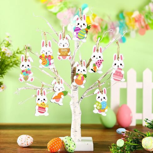 Qunclay 40 Pcs Easter Bunny Tree Ornaments Easter Wooden Slices Decor Rabbit Egg Hanging Sign with Rope for Party Home Farmhouse Indoor Outdoor(Cute Style) in Saudi Arabia
