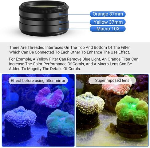 EECOO عدسة مجموعة فلاتر أصفر برتقالي ماكرو عرض عدسة مياه البحر خزان الأسماك المرجان اسطوانة عدسة التصوير مع مرشح ماكرو in Kuwait