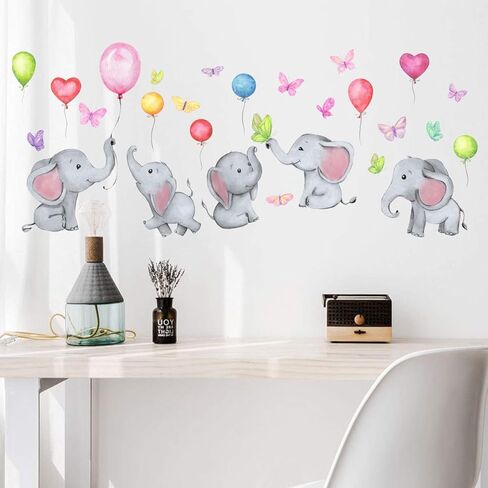 Cartoon Wall Sticker Elephant Balloon Rainbow Wall Stickers Removable Cute Animal Stickers Wall Decor for Kids Room Bedroom Living Room Wall Background Decor in Kuwait