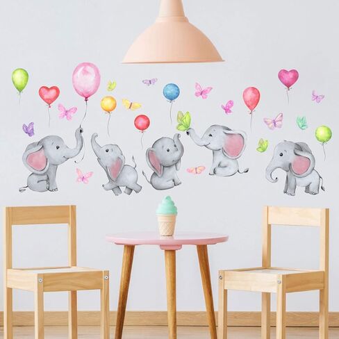 Cartoon Wall Sticker Elephant Balloon Rainbow Wall Stickers Removable Cute Animal Stickers Wall Decor for Kids Room Bedroom Living Room Wall Background Decor in Kuwait