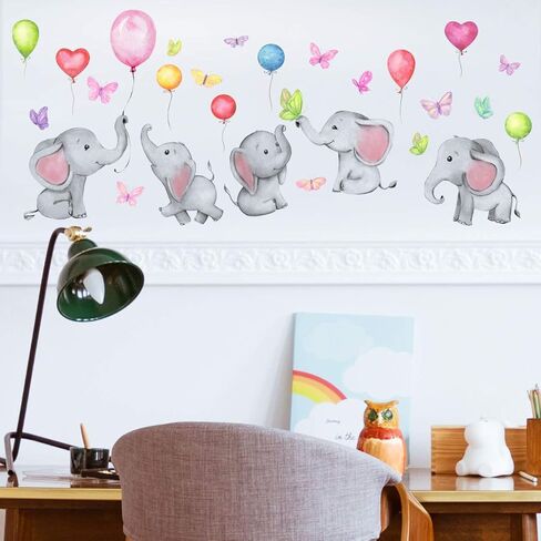 Cartoon Wall Sticker Elephant Balloon Rainbow Wall Stickers Removable Cute Animal Stickers Wall Decor for Kids Room Bedroom Living Room Wall Background Decor in Kuwait