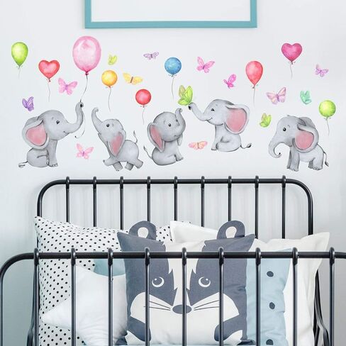 Cartoon Wall Sticker Elephant Balloon Rainbow Wall Stickers Removable Cute Animal Stickers Wall Decor for Kids Room Bedroom Living Room Wall Background Decor in Kuwait