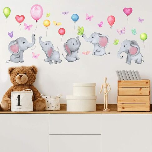 Cartoon Wall Sticker Elephant Balloon Rainbow Wall Stickers Removable Cute Animal Stickers Wall Decor for Kids Room Bedroom Living Room Wall Background Decor in Kuwait