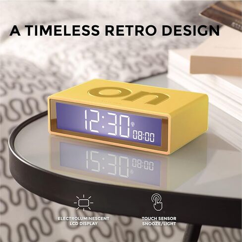 Lexon Flip+ Travel Digital Alarm Clock, Reversible On/Off Faces Small Travel Clock with LCD Display & Touch Sensor Light, Battery Operated, Rubber - Yellow in Kuwait