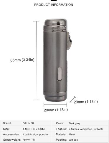 G GALINER ولاعة السيجار 4 شعلة نفاثة لهب أحمر غاز البوتان السائل قابل للتعديل ولاعة السيجار مع قاطع لكمة السيجار in Kuwait