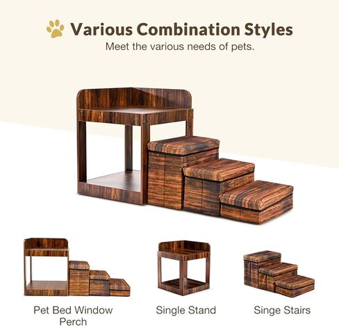 Homiesetify سرير بطابقين للحيوانات الأليفة مع سلالم قابلة للإزالة، سرير متعدد المستويات ونظام خطوة للكلاب والقطط، أريكة سرير مرتفعة للحيوانات الأليفة مع مساحة تخزين بجانب السرير، المنزل، للاستخدام الداخلي in Kuwait