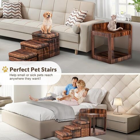 Homiesetify سرير بطابقين للحيوانات الأليفة مع سلالم قابلة للإزالة، سرير متعدد المستويات ونظام خطوة للكلاب والقطط، أريكة سرير مرتفعة للحيوانات الأليفة مع مساحة تخزين بجانب السرير، المنزل، للاستخدام الداخلي in Kuwait