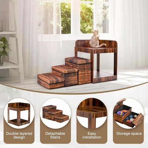 Homiesetify سرير بطابقين للحيوانات الأليفة مع سلالم قابلة للإزالة، سرير متعدد المستويات ونظام خطوة للكلاب والقطط، أريكة سرير مرتفعة للحيوانات الأليفة مع مساحة تخزين بجانب السرير، المنزل، للاستخدام الداخلي in Kuwait