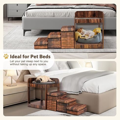 Homiesetify سرير بطابقين للحيوانات الأليفة مع سلالم قابلة للإزالة، سرير متعدد المستويات ونظام خطوة للكلاب والقطط، أريكة سرير مرتفعة للحيوانات الأليفة مع مساحة تخزين بجانب السرير، المنزل، للاستخدام الداخلي in Kuwait