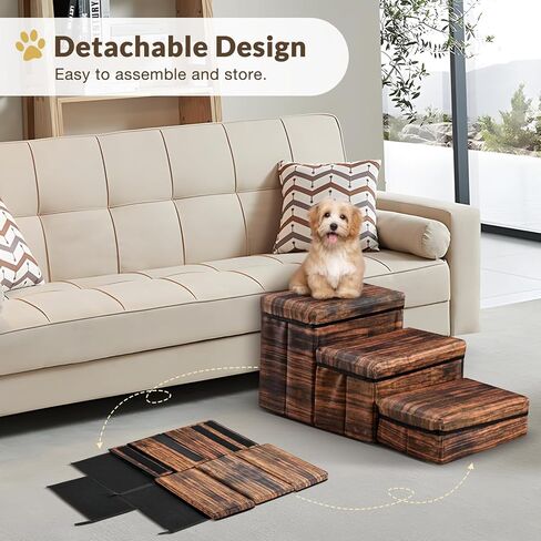 Homiesetify سرير بطابقين للحيوانات الأليفة مع سلالم قابلة للإزالة، سرير متعدد المستويات ونظام خطوة للكلاب والقطط، أريكة سرير مرتفعة للحيوانات الأليفة مع مساحة تخزين بجانب السرير، المنزل، للاستخدام الداخلي in Kuwait