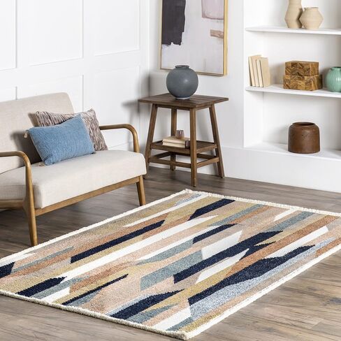 nuLOOM Inga Modern Abstract Fringe Area Rug, 5x8, Blue in Saudi Arabia