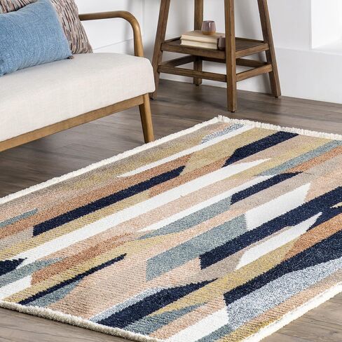 nuLOOM Inga Modern Abstract Fringe Area Rug, 5x8, Blue in Saudi Arabia