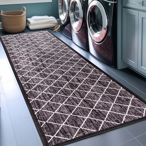 سجادة Kings Court Clover Gray المنسوجة جيدًا - سجادة عداء ماسية مدعومة بالمطاط غير قابلة للانزلاق مقاس 3 × 10 - المدخل والمدخل والمطبخ - صديقة للأطفال والحيوانات الأليفة، سهلة التنظيف، يمكن غسلها في الغسالة، كومة منخفضة الحلقات in Saudi Arabia