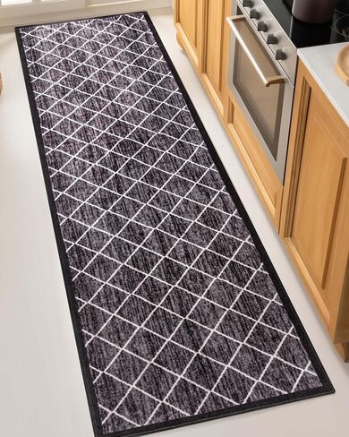 سجادة Kings Court Clover Gray المنسوجة جيدًا - سجادة عداء ماسية مدعومة بالمطاط غير قابلة للانزلاق مقاس 3 × 10 - المدخل والمدخل والمطبخ - صديقة للأطفال والحيوانات الأليفة، سهلة التنظيف، يمكن غسلها في الغسالة، كومة منخفضة الحلقات in Saudi Arabia