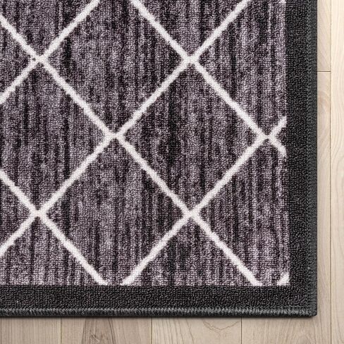 سجادة Kings Court Clover Gray المنسوجة جيدًا - سجادة عداء ماسية مدعومة بالمطاط غير قابلة للانزلاق مقاس 3 × 10 - المدخل والمدخل والمطبخ - صديقة للأطفال والحيوانات الأليفة، سهلة التنظيف، يمكن غسلها في الغسالة، كومة منخفضة الحلقات in Saudi Arabia