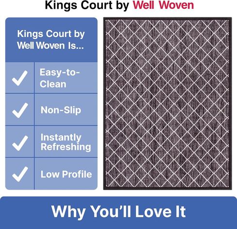 سجادة Kings Court Clover Gray المنسوجة جيدًا - سجادة عداء ماسية مدعومة بالمطاط غير قابلة للانزلاق مقاس 3 × 10 - المدخل والمدخل والمطبخ - صديقة للأطفال والحيوانات الأليفة، سهلة التنظيف، يمكن غسلها في الغسالة، كومة منخفضة الحلقات in Saudi Arabia
