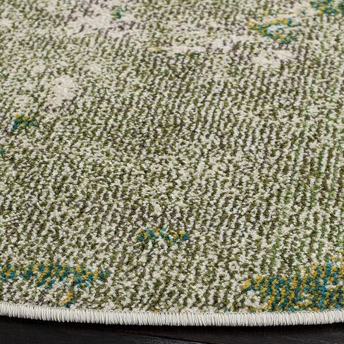 سجادة منطقة SAFAVIEH Madison Collection - 5 أقدام مستديرة، أخضر وعاجي، تصميم تجريدي حديث، لا يتساقط ويسهل العناية به، مثالي للمناطق ذات الحركة العالية في غرفة المعيشة وغرفة النوم (MAD499Y) in Kuwait