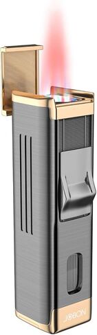 JOBON Butane Torch Lighter with Punch Quad Flame Jet Lighter Refillable Lighter Torch Lighter with Visible Gas Window Adjustable Pocket Lighter for Men Women Box Gift (Butane NOT Included) - Gold in Kuwait