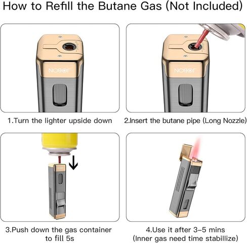 JOBON Butane Torch Lighter with Punch Quad Flame Jet Lighter Refillable Lighter Torch Lighter with Visible Gas Window Adjustable Pocket Lighter for Men Women Box Gift (Butane NOT Included) - Gold in Kuwait