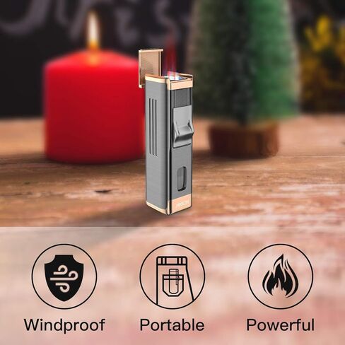 JOBON Butane Torch Lighter with Punch Quad Flame Jet Lighter Refillable Lighter Torch Lighter with Visible Gas Window Adjustable Pocket Lighter for Men Women Box Gift (Butane NOT Included) - Gold in Kuwait